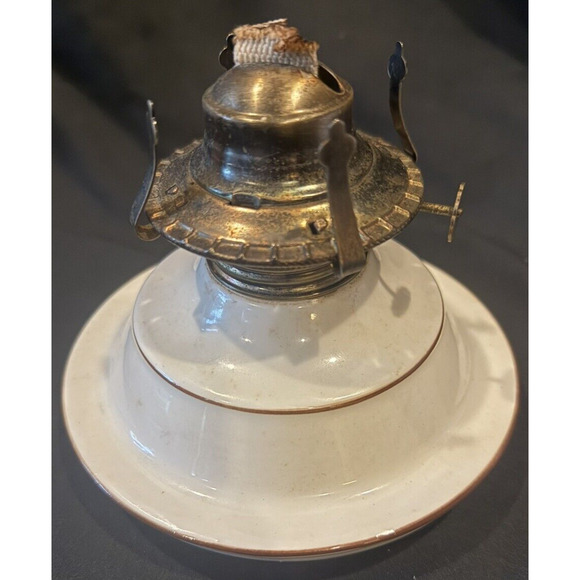 Vintage Lamplight Farms Oil Lamp Shade Stoneware Pottery Milk Glass Brown Ruffle - Picture 11 of 15